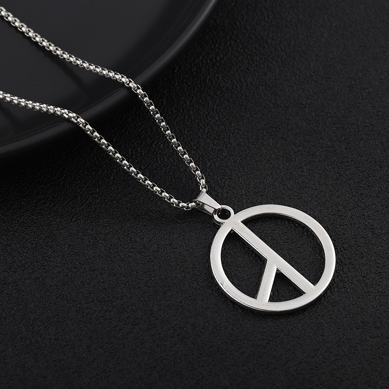 Stainless Steel Peace Sign Symbol Pendant Necklaces for Men Women Gold Color Choker Necklace Hippop Fashion Jewelry