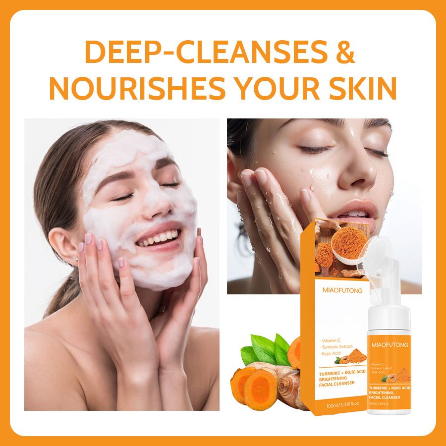 Turmeric facial cleanser oil control cleansing moisturizing brightening fading acne marks exfoliating skin tone cleansing mousse turmeric soap skin care set