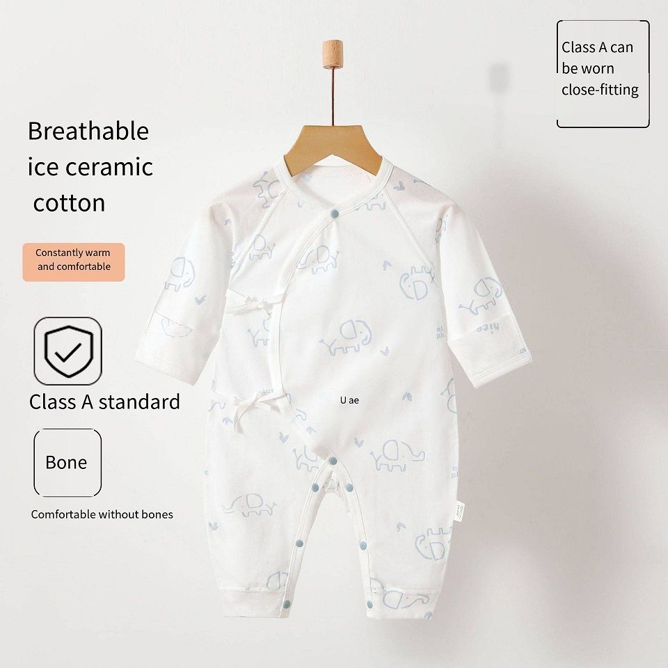 Newborn 100% Cotton Kimono Romper, Summer Thin No Bone Stitching Long Sleeve Onesie, Breathable Baby Sleep Jumpsuit, 52-66cm