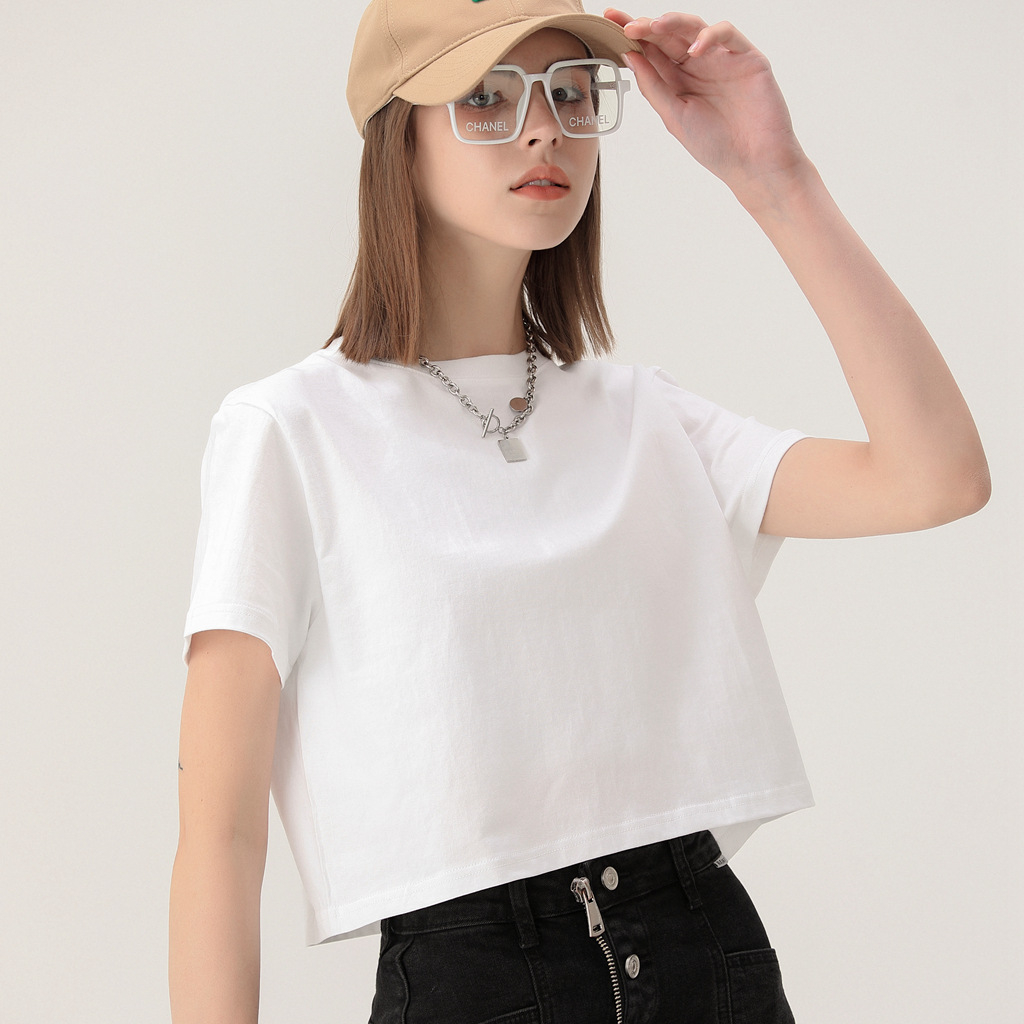 A3 Women's Spring/Summer New Cropped Crop Top Niche Solid Color Short-Sleeved T-Shirt