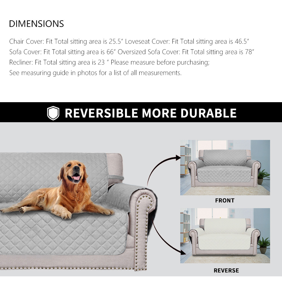 Sofa Slipcover Reversible Sofa Cover Water Resistant Couch Cover with Foam Sticks Elastic Straps Furniture Protector for Pets Kids Children Dog Cat