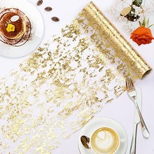 Gold Table Runner, Sequin Glitter Foil Metallic Thin Mesh Runner Roll 11"x108", Gold Table Decorations for Event Party, Wedding, Birthday Party, Christmas