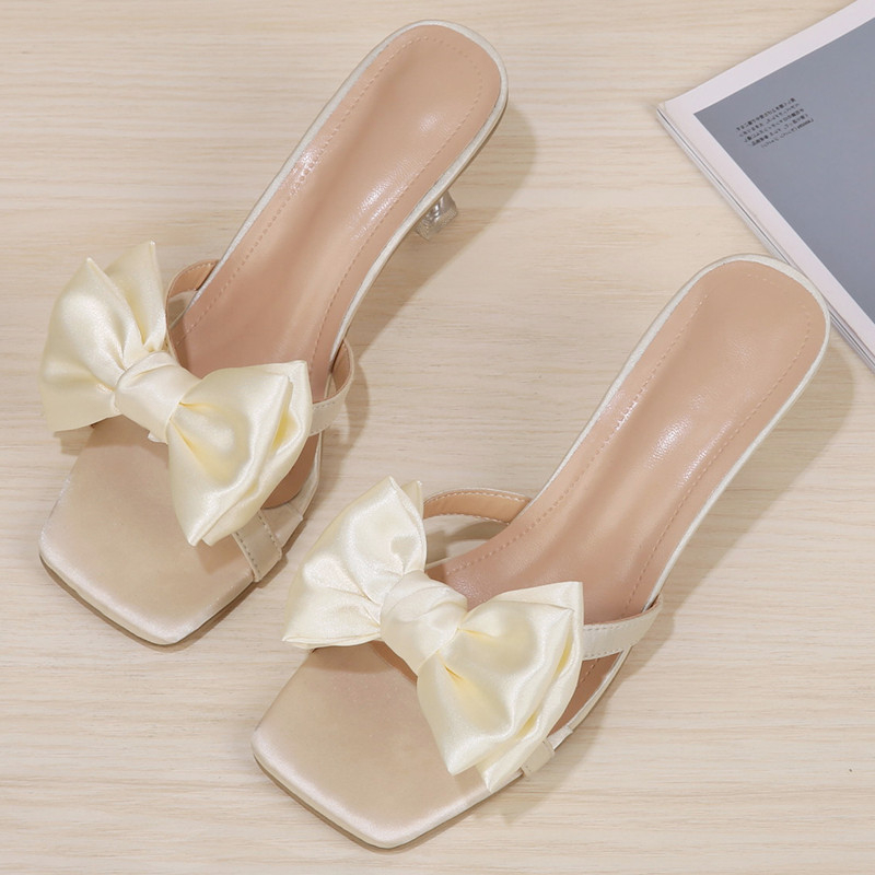 061310 Shoes Woman Slippers Casual Rubber Flip Flops Butterfly Knot Heeled Mules Slides Luxury Ytmtloy IndoorBeige