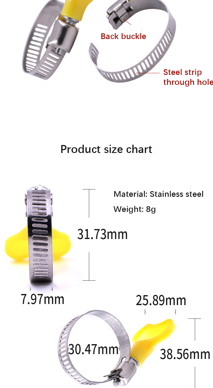 12pcs Automobile oil pipe hose clamp plastic handle hose clamp stainless steel hose clamp clamp buckle water pipe clamp leather pipe buckle clamp gas pipe hose clamp