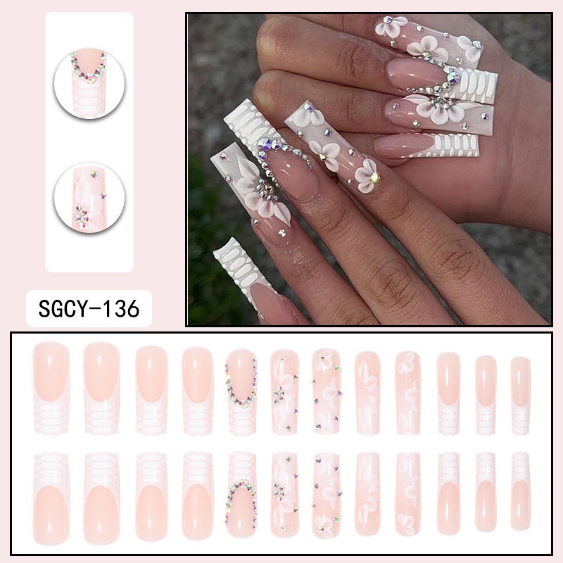 Press on Nail Medium Recyclable False Nails Full Cover Tips Fake Nails 24pcs with Designs Fake Nail for Women and Girls（no glue）12