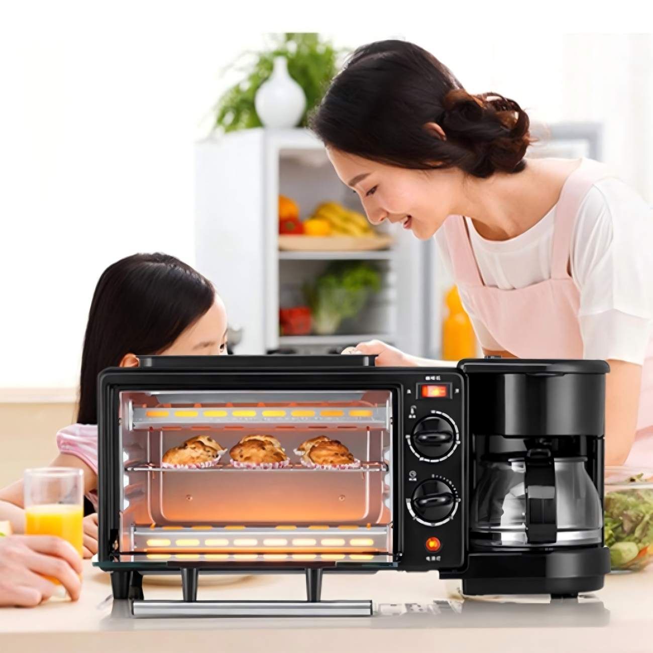 Multifunctional Digital Air Fryer+ Rotisserie, Dehydrator, Convection Oven,Breakfast Machine with Coffee Maker 17 Touch Screen Presets Fry, Roast, Dehydrate, Bake, XL 10L Family Size, Auto Shutoff, Large Easy-View Window, Black
