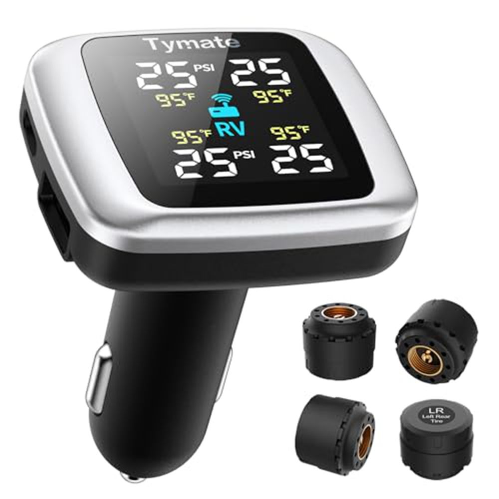 Tire Pressure Monitoring System, Wireless TPMS with 4 External Sensors & 6 Alarm Modes, Colorful Display, Real-time Tire Pressure Monitor System, Ideal for RV SUV MPV Truck Sedan (0-87 PSI)