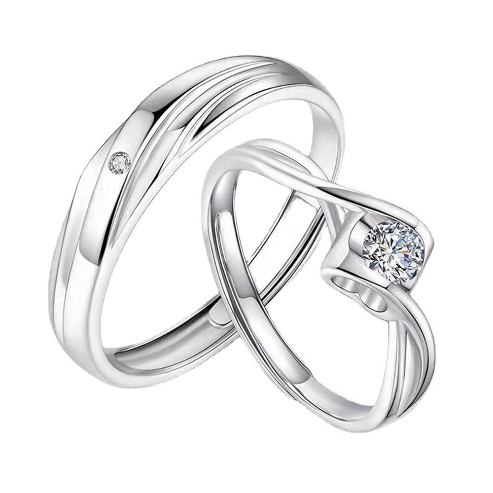 TL-133 925 Sterling Silver Couple Rings, Opening Adjustable Eternity Promise Engagement Wedding Statement Rings Simple Jewelry Gifts for Women Girls Men BFF