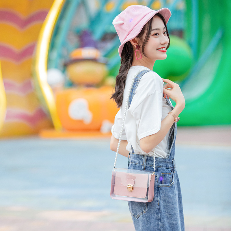 Bags Woman Literary Messenger Shoulder Handbag Pearl chain wrap small clear  The new pu fashion body cross bag lady handbag  pvc new square designer tote handbags hand bags ladies for women