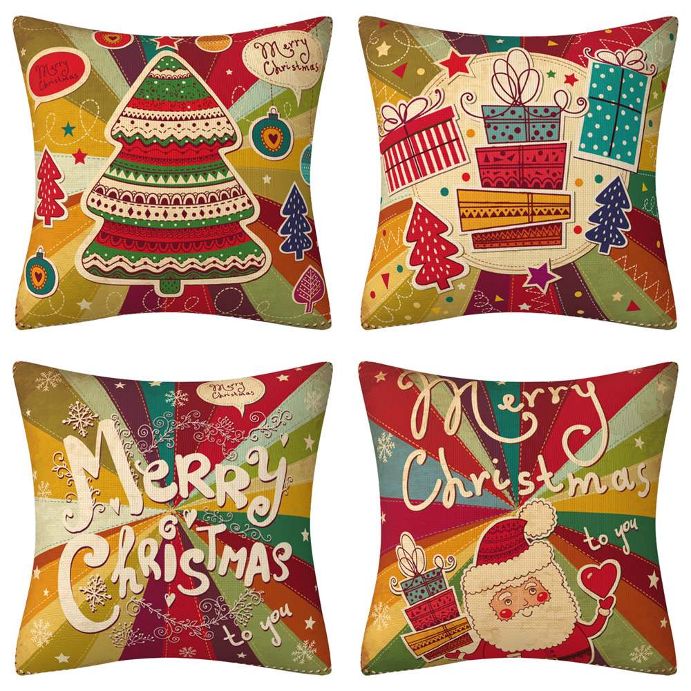 Md-XWS12 Pillow Cover 45*45cm Christmas Wreath Square Throw Pillowcase Farmhouse Red Christmas Decorations for Home Chair Office Linen Cushion Cover for Sofa Couch