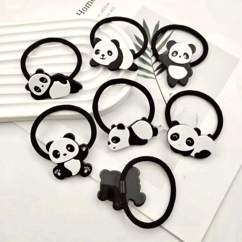 2023090601 Women's New Cute Cartoon Panda Hair Rope, Niche Elastic Durable Hair Rope