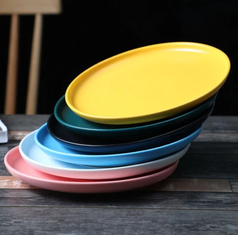 Round Ceramic Plate Modern Creative Pizza Plate Tableware - Nordic Style Colorful glaze for home, restaurant, and hotel kitchen - Micorwavw and dishwasher safe - T-13