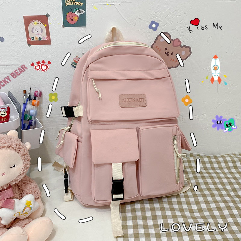 QBD2604 Women's New Lightweight Contrast Backpack Simple Multi Bag Canvas Backpack