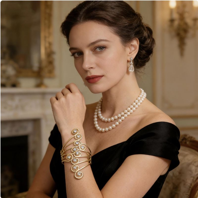 Fashionable wing spring open bracelet Hollow metal dot diamond bracelet
