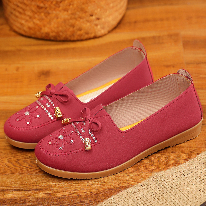 women's flat low embroidered shoes casual walking loafers elegant girls' single shoes