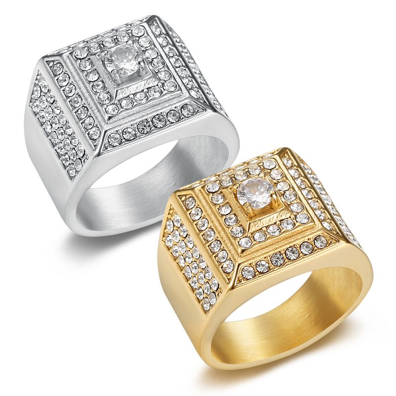 853249 Men Titanium Steel Zircon Rhinestone Gold Silver Alloy Rings For Man Male Fashion Hip Hop Ring Hand Accessories Jewellery