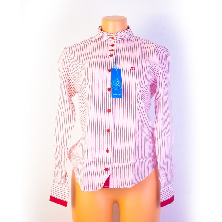 Super Latest Blouse Shirt With Red White Stripes Cotton For Women - Trendy red and white stripes for a fresh