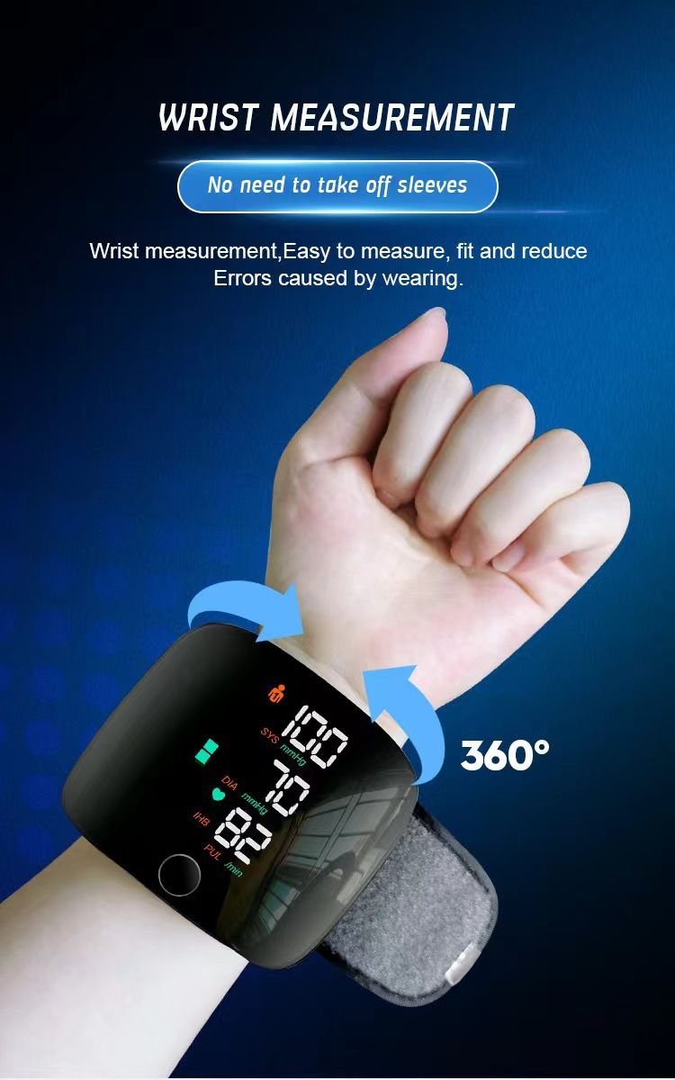 Wrist Type Electronic Blood Pressure Monitor, Fully Automatic Intelligent BP Measuring Device, Rechargeable Touch Control Blood Pressure Tester
