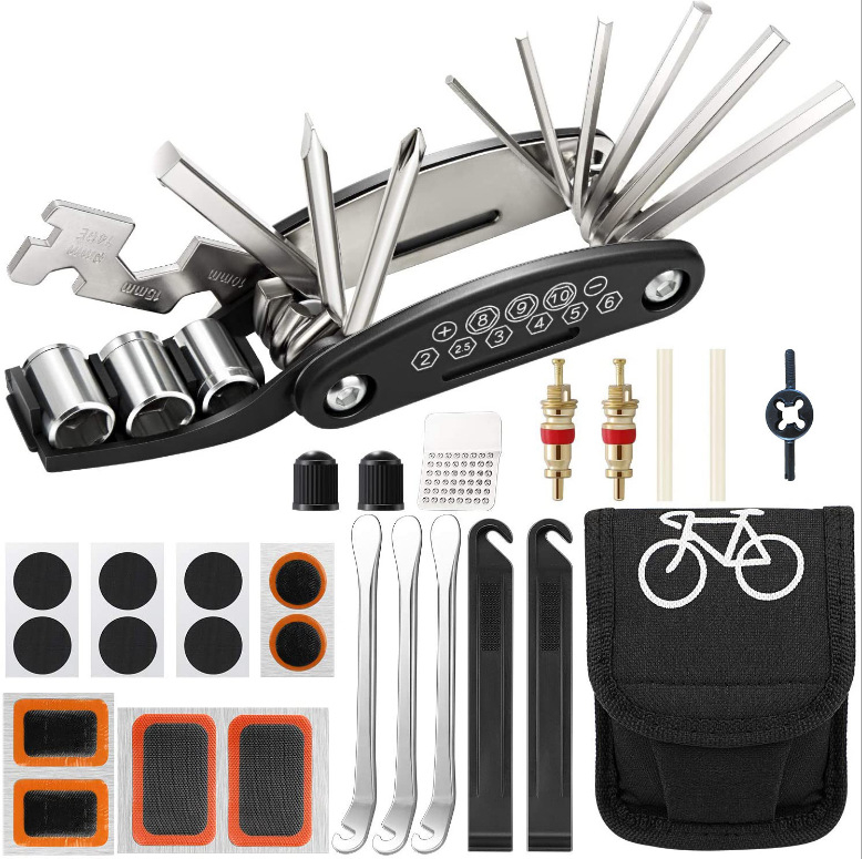 Bike Tire Repair Tool Kit, Waterproof Frame Storage Bag & Mini Bike Pump & Multitool & Bicycle Tyre Lever Patch Portable Repair Tool Accessories Set for Road Mountain BMX Cycling