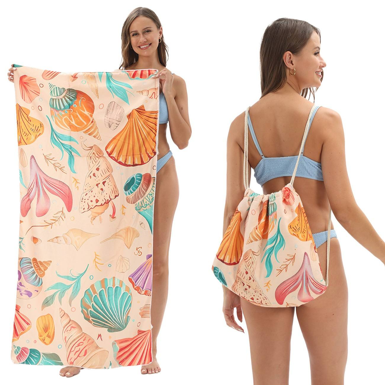 2 - in - 1 foldable beach towel, printed bath towel, all - in - one beach towel with a storage bag that can be folded and stored