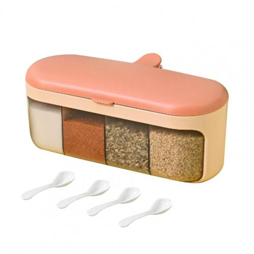 118595 1 Set 4-Grids Seasoning Box with Handle Transparent Seasoning Container PP Condiment Spice Pot Spice Pot Kitchen Gadget for Home