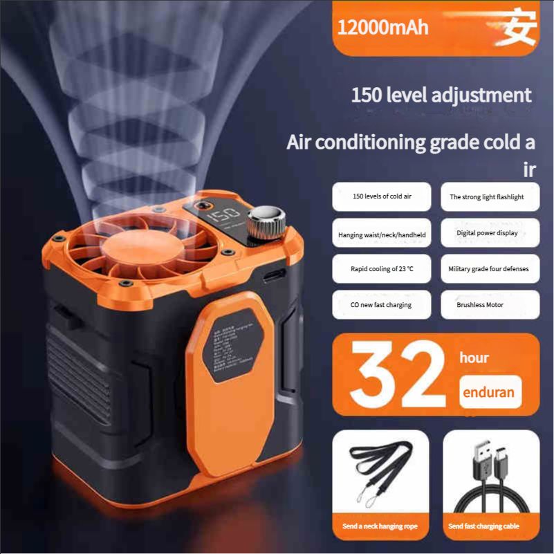 Hanging waist fan, portable clip, waist cooling device, high temperature outdoor construction site charging, powerful Xiaogongtian hanging neck, summer season kitchen refrigeration, air conditioning, clothing wearing, ultra long battery lifeorange