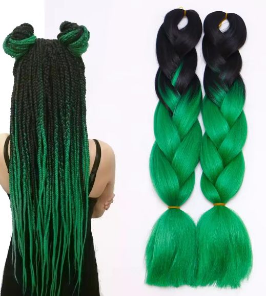 Obaasima Strands OS Ombre Braiding Hair 82" BY23 For African Braid And Rasta / Black / Bright green