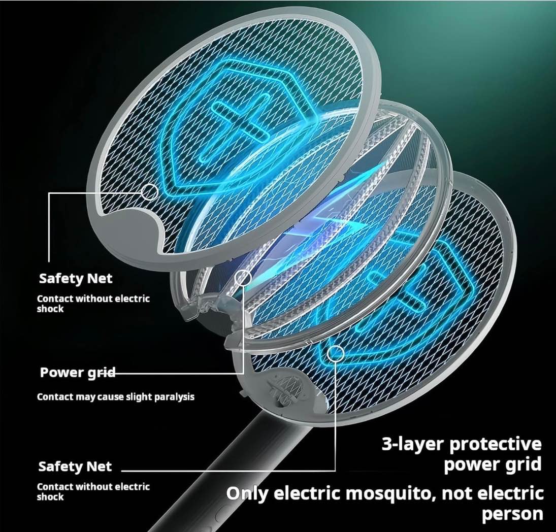 Electric Fly Swatter Mosquito killer Lamp 2 in 1, Foldable, Standing, Wall Mounted, 3000 V with USB, Rechargeable, Suitable for Home, Garden, Camping, Indoor and Outdoor Use