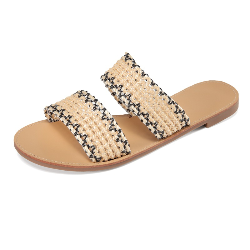 PL0055 Women's Braided Slide Sandals Open Toe Two Strap Slip On Flat Sandals Casual Summer Shoes