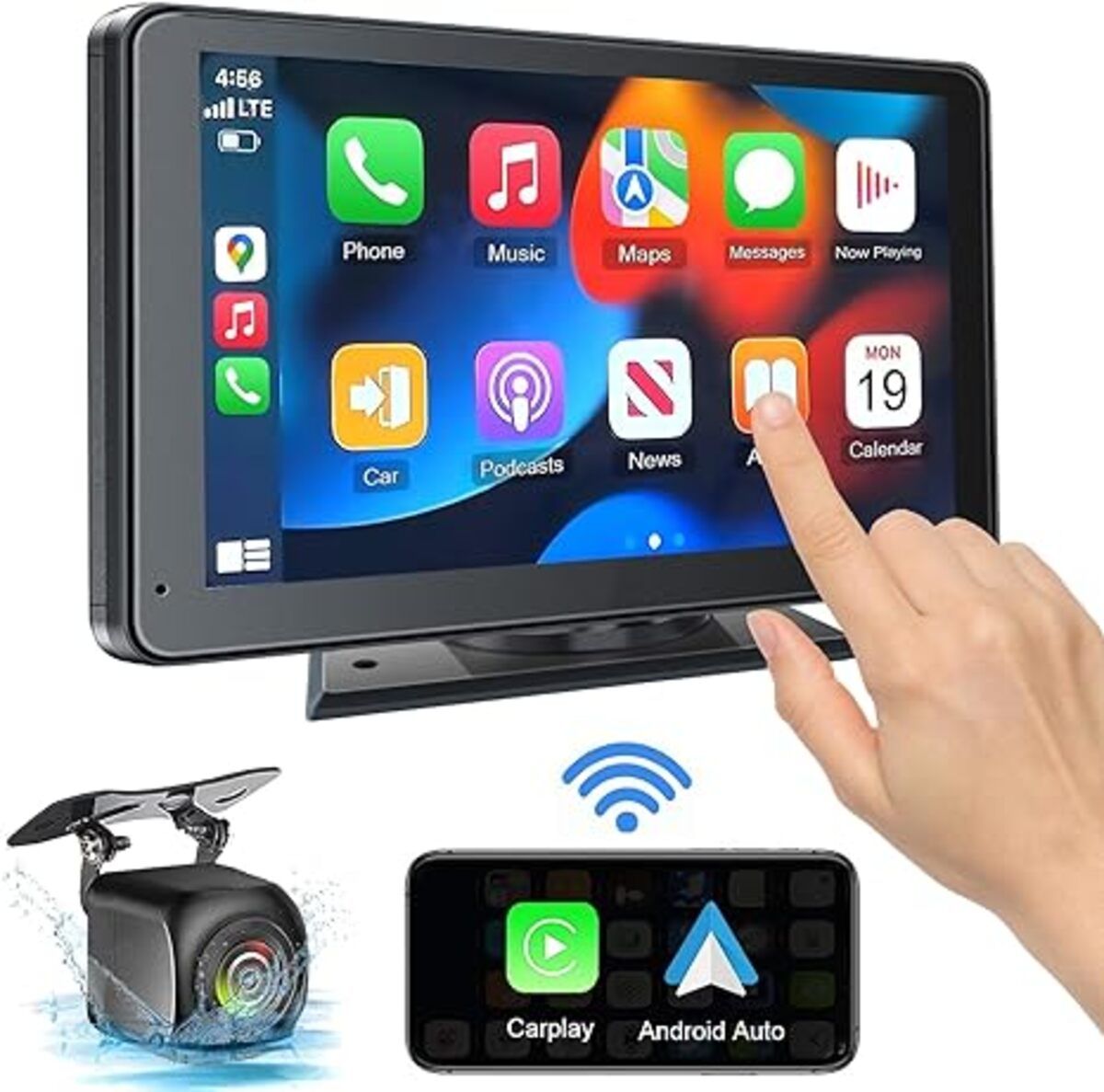 Portable Newest Wireless Apple CarPlay and Android Auto Screen for Car, 7" HD Touch Screen Car Stereo with Mirror Link, Bluetooth 5.2, Backup Camera, AUX,FM Transmitter for All Vehicles