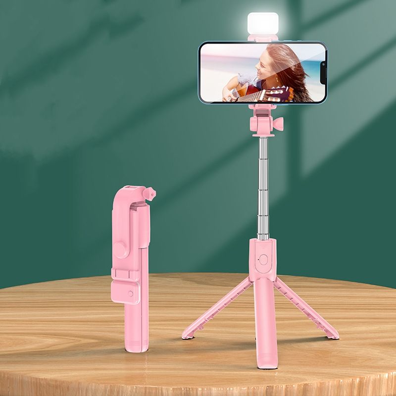 Selfie stick F210 67CM Anti shake selfie stick, Bluetooth remote control, tripod, multifunctional CRRSHOP Digital Phone Parts Supplement Light pink  F210