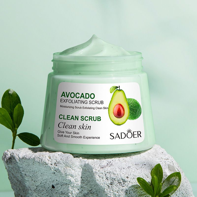 SADOER Avocado Exfoliating Scrub 250g, Natural Moisturizing Body & Face Scrub, Deep Cleansing Dead Skin Remover, Gentle Exfoliator for Soft Smooth Skin, All Skin Types