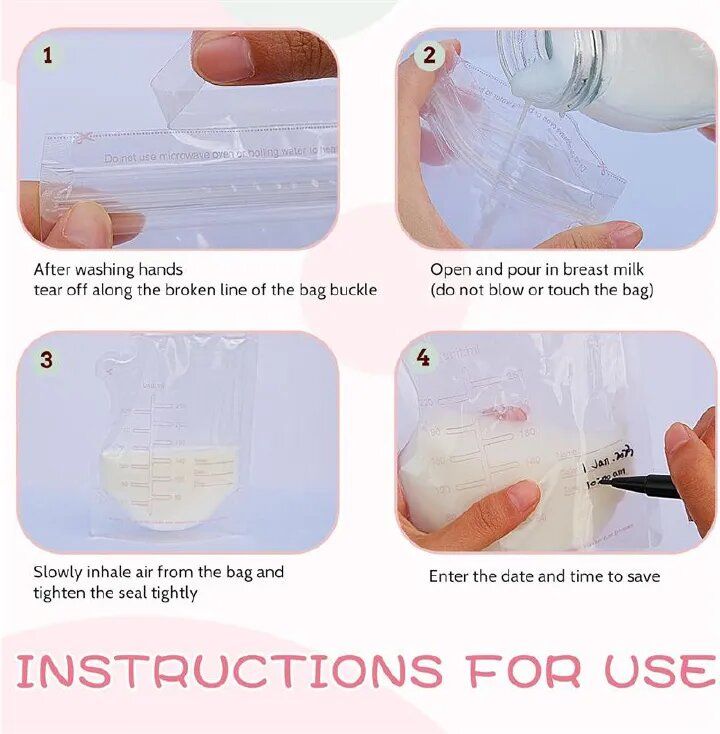 30Pcs Breastmilk Storage Bags for Breastfeeding Doubled Sealed Breast Milk Storing Bags BPA Free Self Standing Breastmilk Bags Baby Safe Feeding Bags