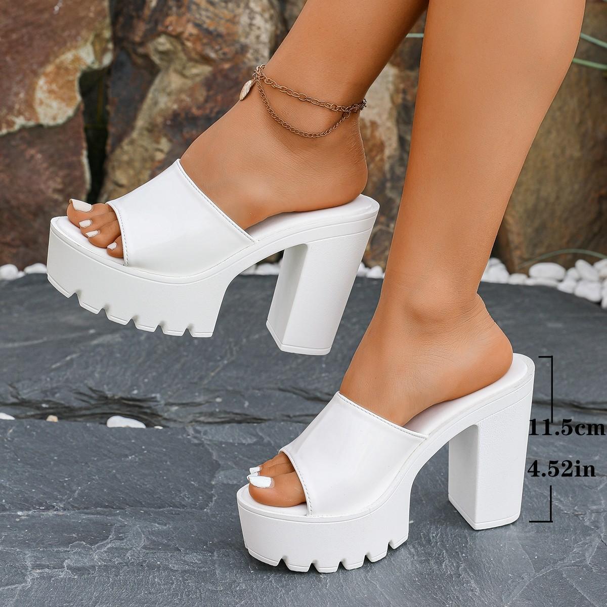 Summer New European American Style One Band Platform Block Heel Slippers Elegant Temperament High Heel Slides