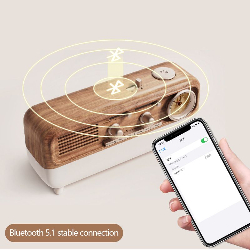 24W Mini Retro Audio, Sleep Aid and Wake-up Light, White Noise Sleep Aid Speaker, 6 Natural Sounds, Wireless Bluetooth Speaker, Night Light, Alarm Clock, for Home Office