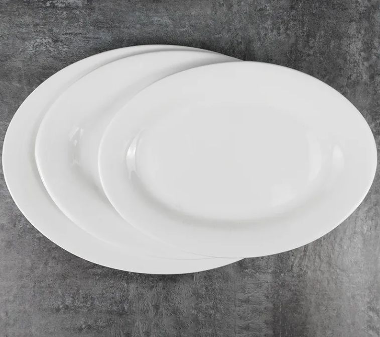 Ceramic Oval Dish Plate Restaurant Dinner Plate - White Melamine Dinnerware Sustainable Stocked Plain Ceramic Plates - T-23
