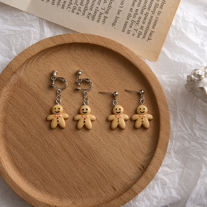 Women Cute Cartoon Gingerbread Man Stud Earrings Jewelry Gift