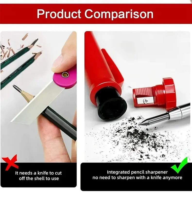 Carpenter Pencil Metal Long Head Deep Hole Professional Engineering Quick Drying Marker Graphite Woodworking Black Red Lineation