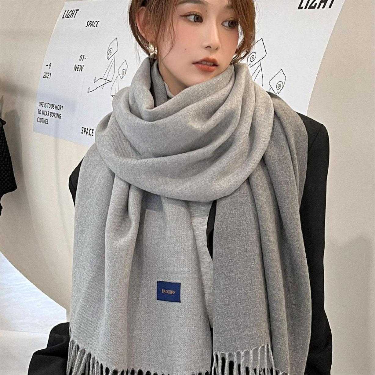 Women's Warm Solid Color Scarf, Tassel Imitation Cashmere Scarf