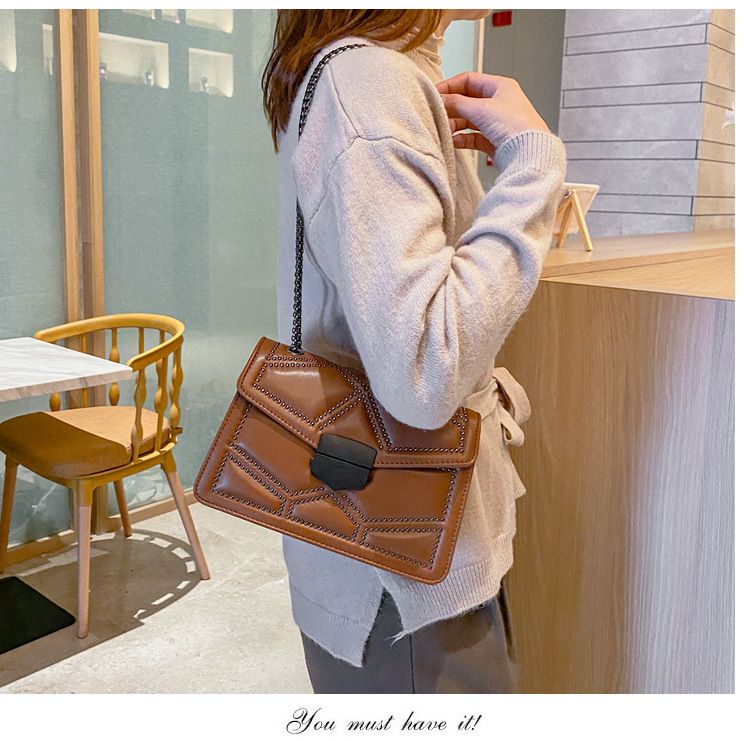 Black bag women's bag 2024 new fashion Korean version chain shoulder cross PU small square bag