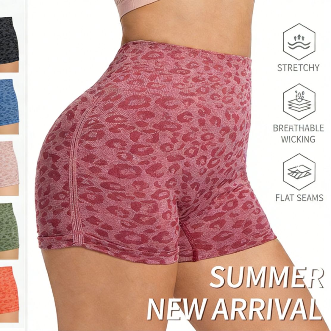 2026 New Summer Women's High Waist Leopard Print Yoga Shorts, Quick Dry Breathable Non-See Through 3-inch Shorts, Butt Lifting Fitness Running Athletic Shorts