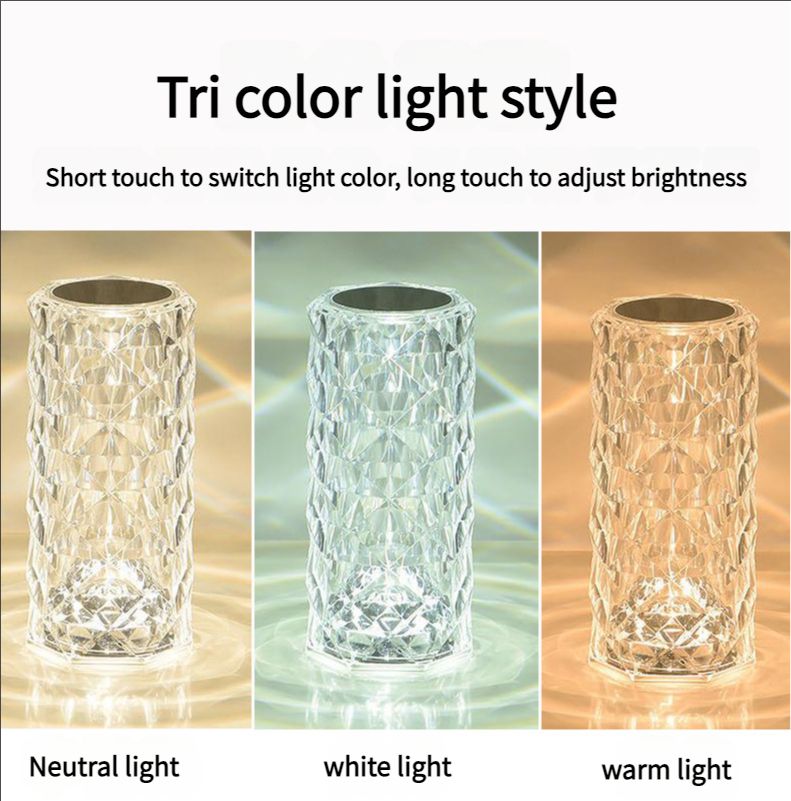 RGB crystal rose desk lamp atmosphere lamp creative gift decoration night light USB charging three-color touch rose lamp
