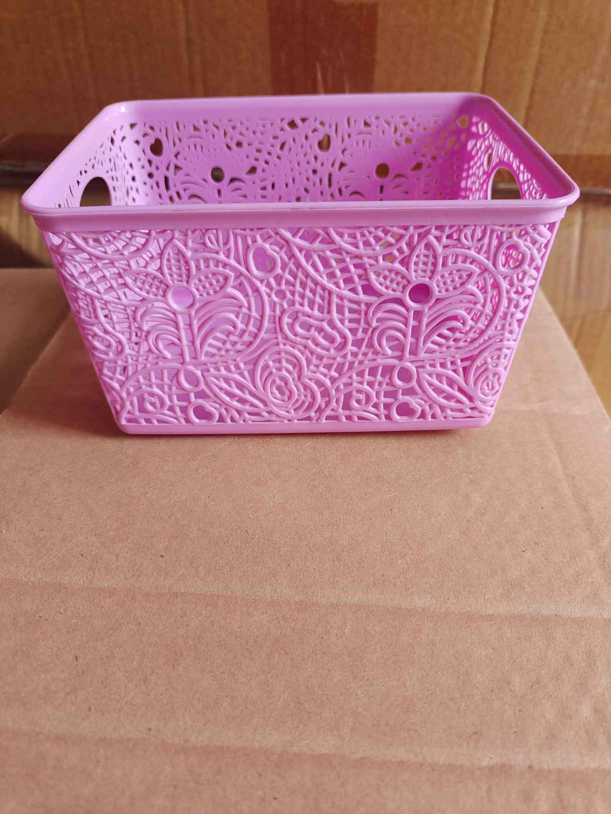 Household storage basket kitchen stacking storage basket portable desktop sundries hollow imitation rattan plastic storage basket