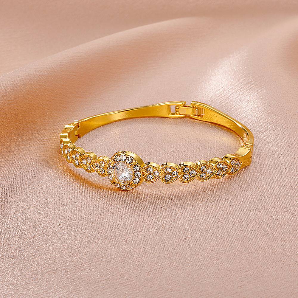 21030733 Women's New Simple Metal Inlaid Rhinestone Bracelet Vintage Alloy Bracelet