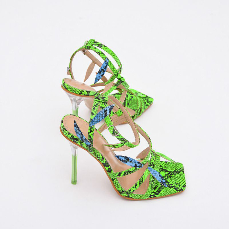 101-3 Green Leaf Crystal Heel High Heels