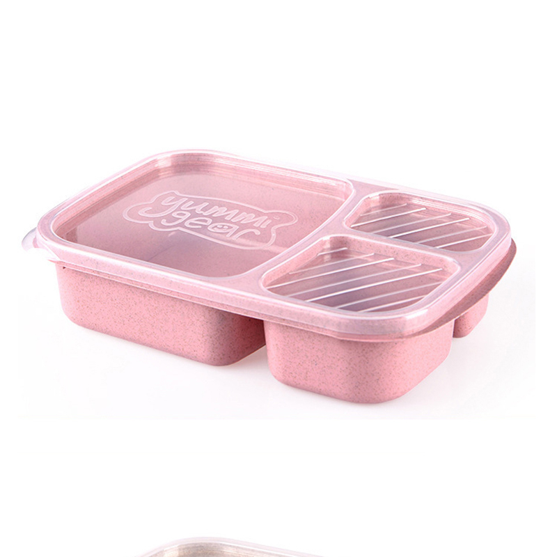 1011 900ml Wheat Straw 3-tiles Portable Tableware Food Lunch Box Food Storage Box Microwave Oven Travel School Picnic Lunch Box
