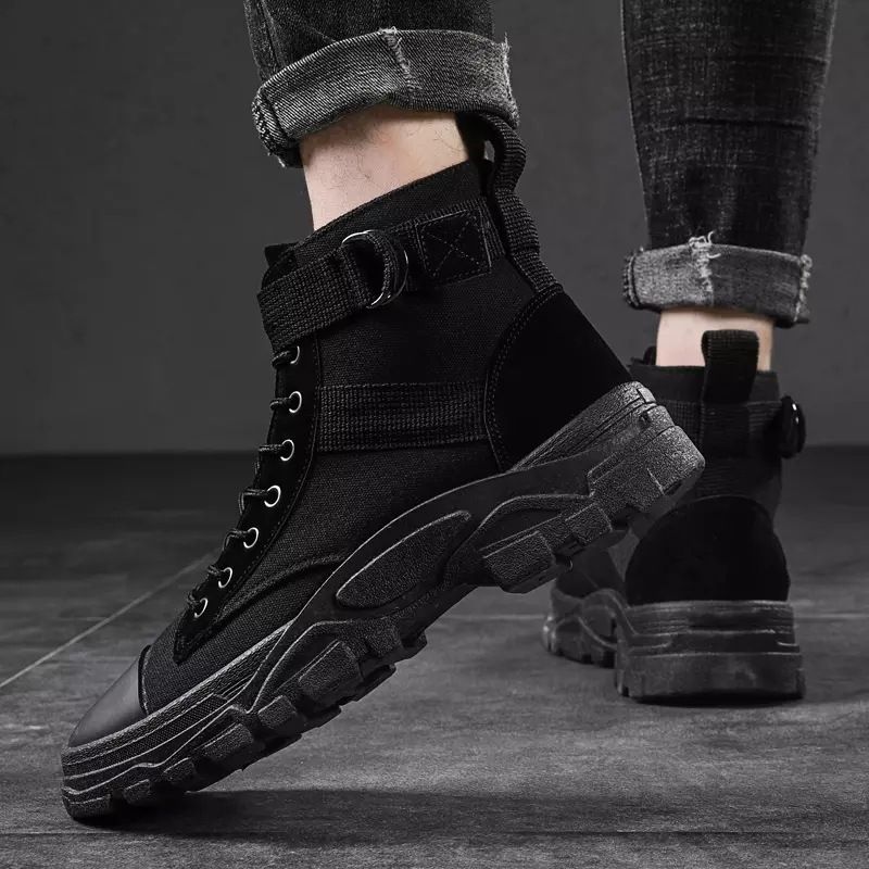 2025 New men's high-top canvas Dr. Martens boots, winter Korean style trendy casual workwear boots, men's trendy shoes