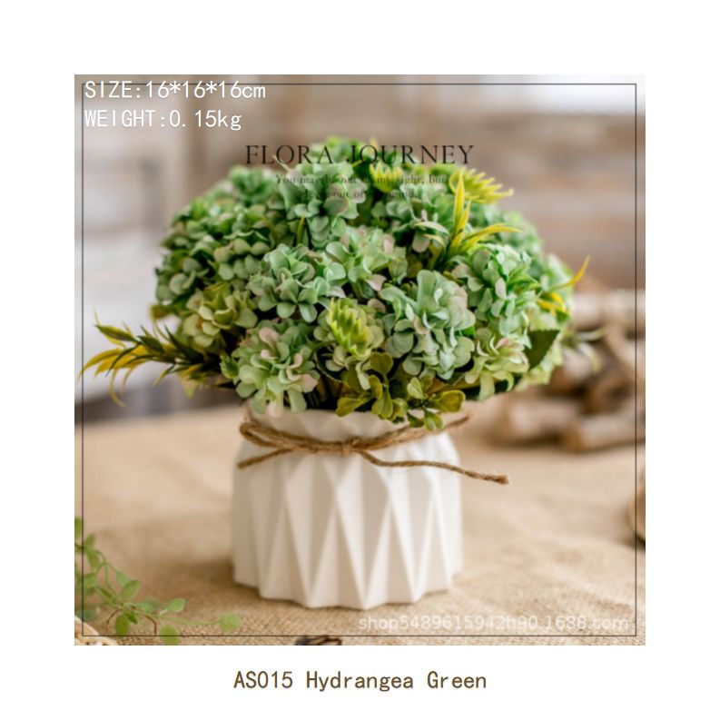 Life series eternal flower set ceramic hemp rope vase artificial flower silk flower pastoral floral ornaments living room dining room dining table hotel wedding church venue funeral ceiling road layout home decoration flower arrangement holding flowers photo props flowerpotAS015 Hydrangea Green