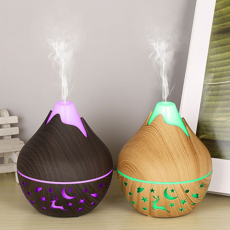 Mini Snow Mountain Wood Grain Humidifier, USB Silent Ultrasonic Air Mist Diffuser, 7 Color Changing LED Night Light, Portable Aroma Essential Oil Sprayer for Home Office Car Desk