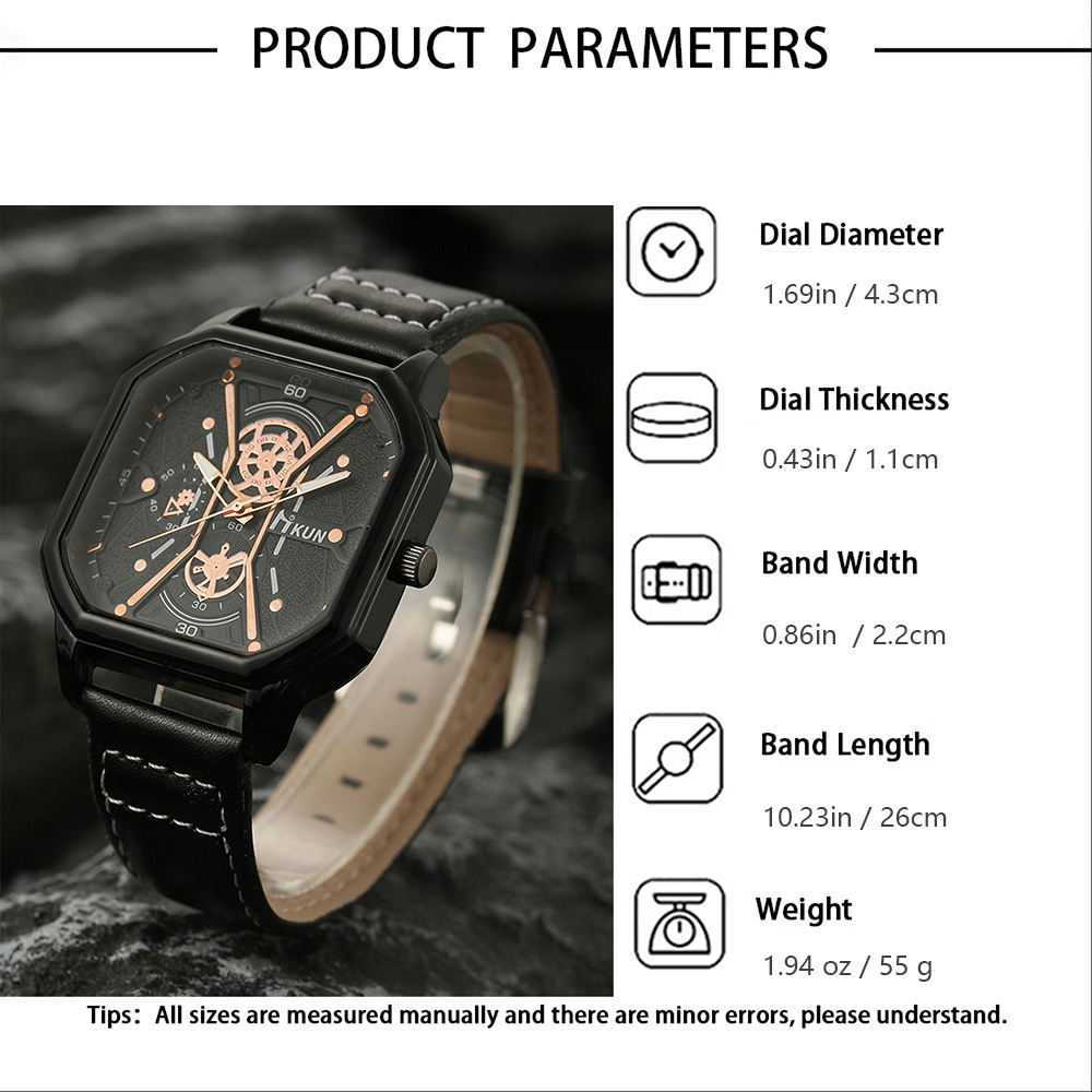 HK044 5 Pcs/Set Brand Watch for Men Jewelry Leather Strap Matte Black Men's Wrist Watches Quartz Japan Movement Bracelet Set